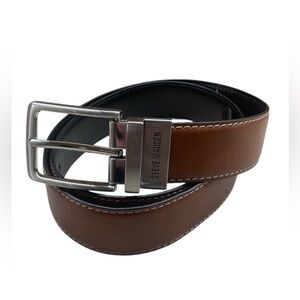Steve Madden Belt Reversible Brown Black Silver Tone Buckle Size 34/36